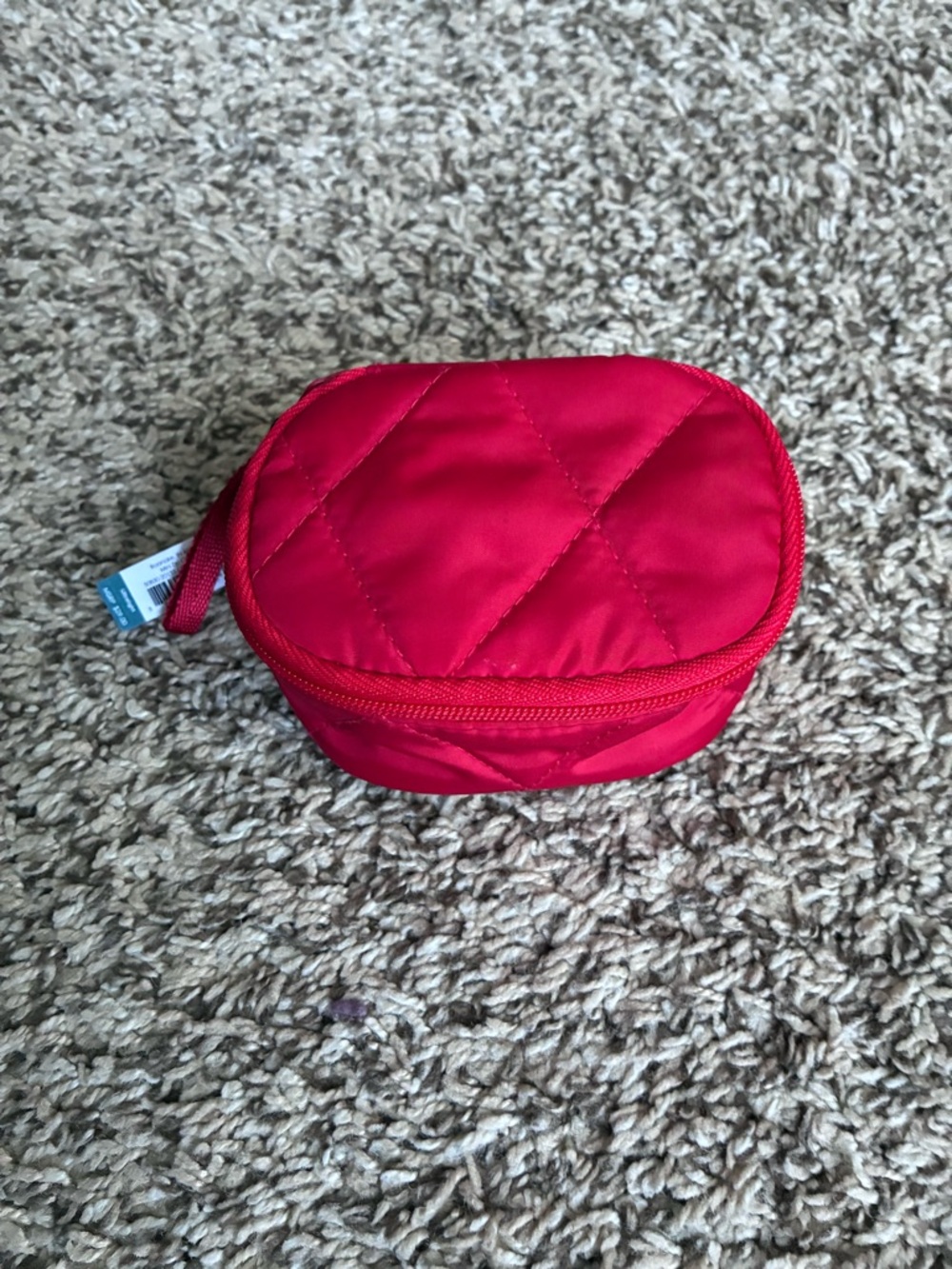 Quilted Red Oval Travel Pouch Mini Zip Case